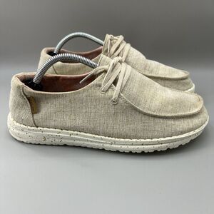 Hey Dude Wendy Women's Size 7 Shoes Chambray White Nut Tan Pink Slip On Sneakers